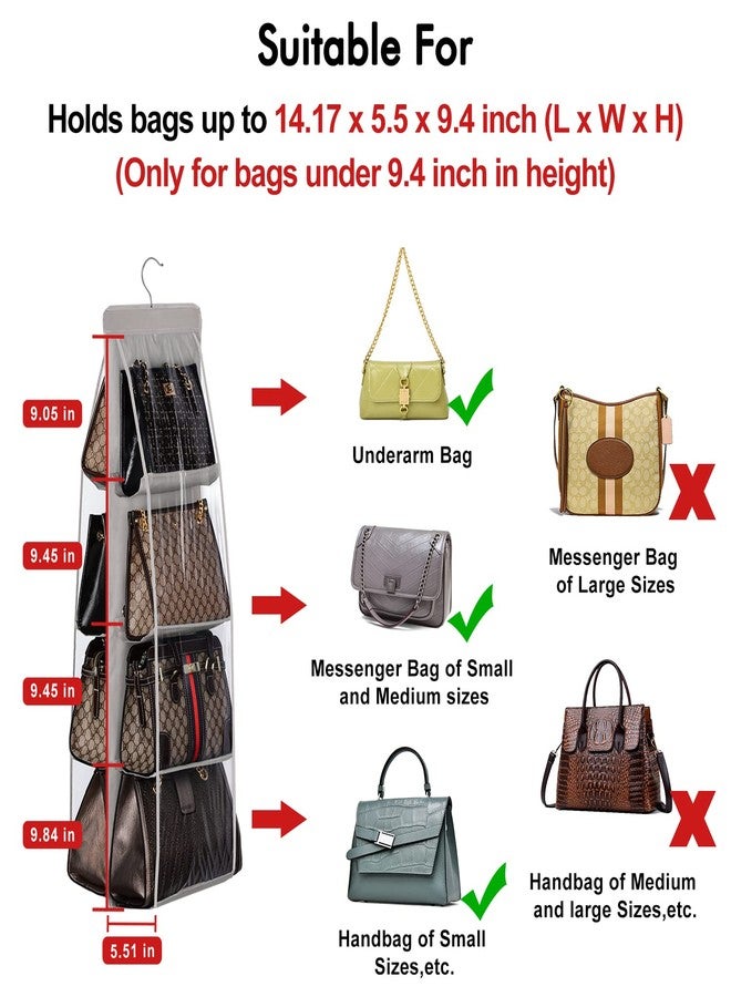 Lirex 8-Pocket Hanging Purse Organizer for Closet - Oxford Cloth Storage System with Double Layer Protection (39.37" x 13.38"),Grey - Image 2